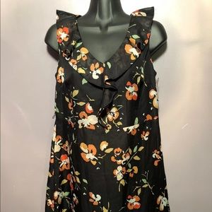 Merona 2 Dress Black Floral V Neck Ruffle Trim